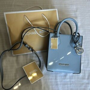 Mercer Extra-Small Pebbled Leather Crossbody Bag pale blue